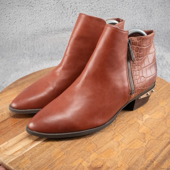 Sam Edelman Whiskey Tan Highland Croc Studded Ankle Booties Size 8 - Picture 3 of 6